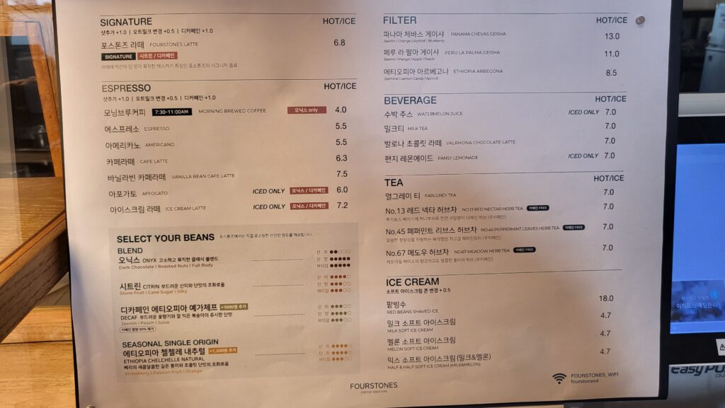 Fourstones menu