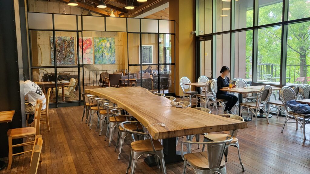 Cafe Alver in Gangnam second floor seating with greenery view