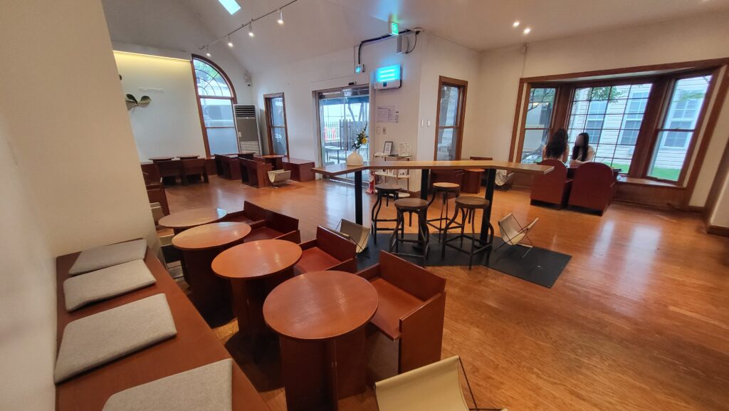 1st floor Wooden furniture at Fourstones minimalist cafe near Samseong Station