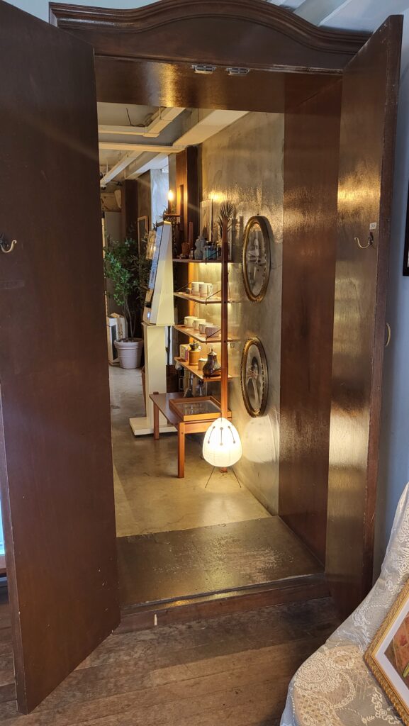 Entrance of Cafe Armoire showing the unique armoire door
