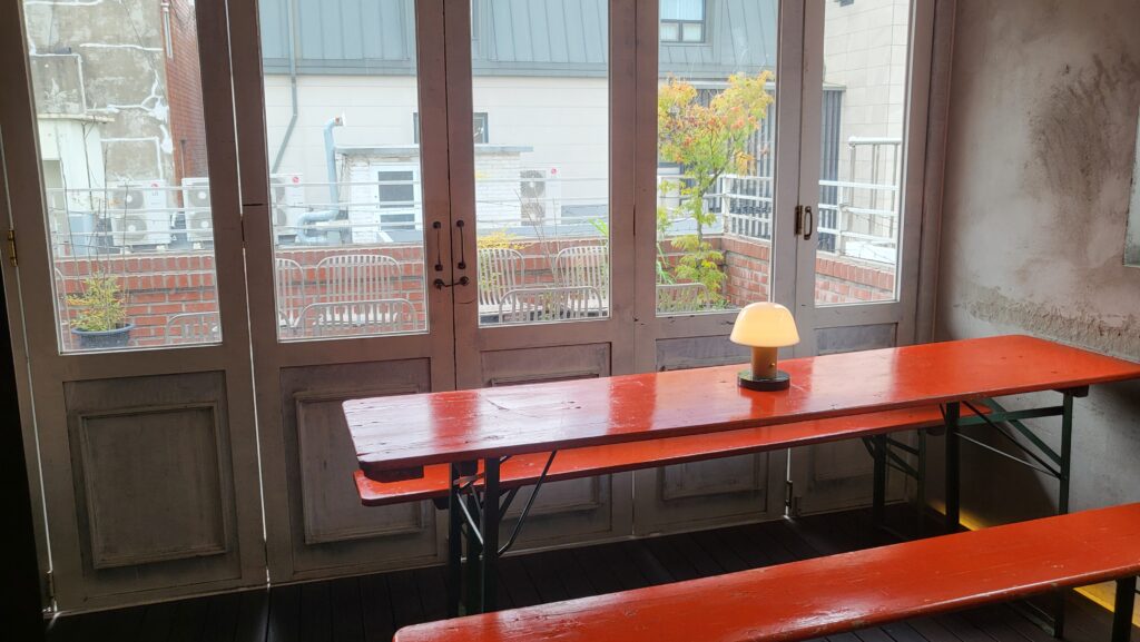 Rooftop group seating at European cafe near me near Konkuk University Station
