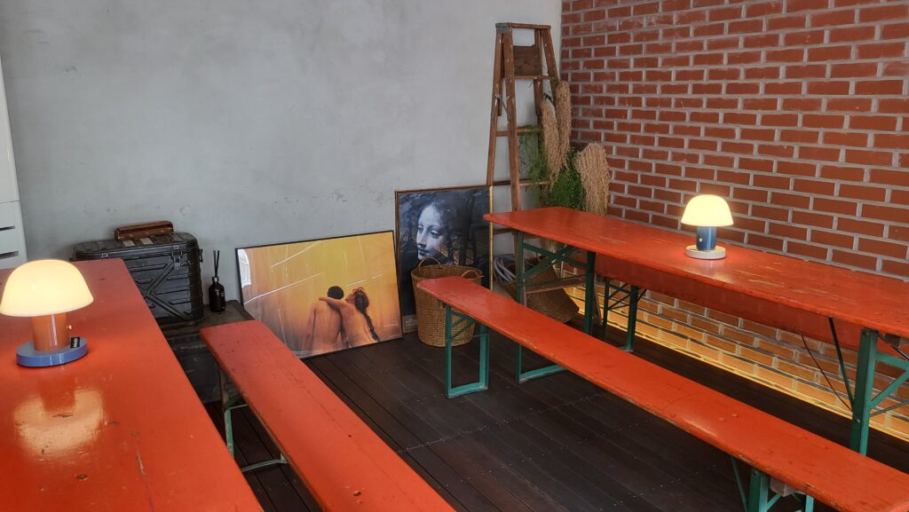 Rooftop group seating at European cafe near me near Konkuk University Station