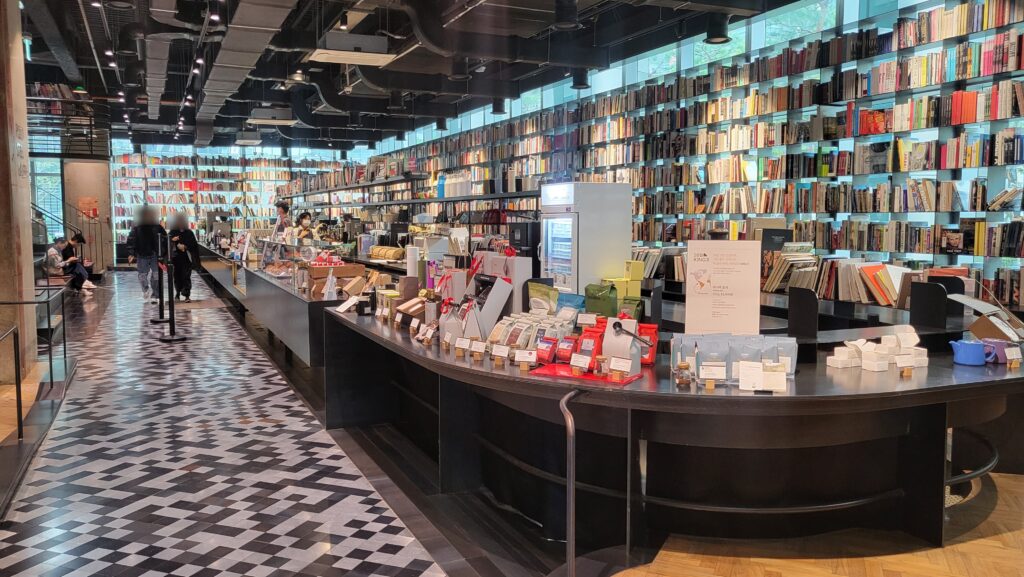 Cozy interior of Terarosa POSCO Book Cafe with books and seating