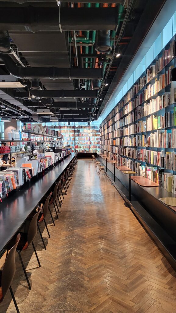 Cozy interior of Terarosa POSCO Book Cafe with books and seating