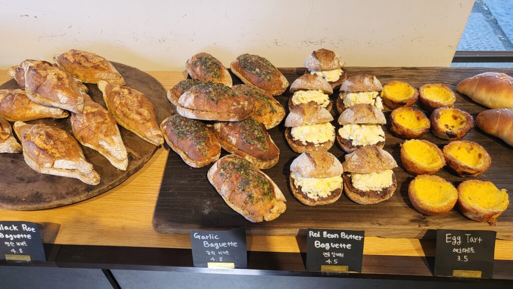 Baked goods at Baeogae Bakery near Naksan Park Gaeppul Cafe