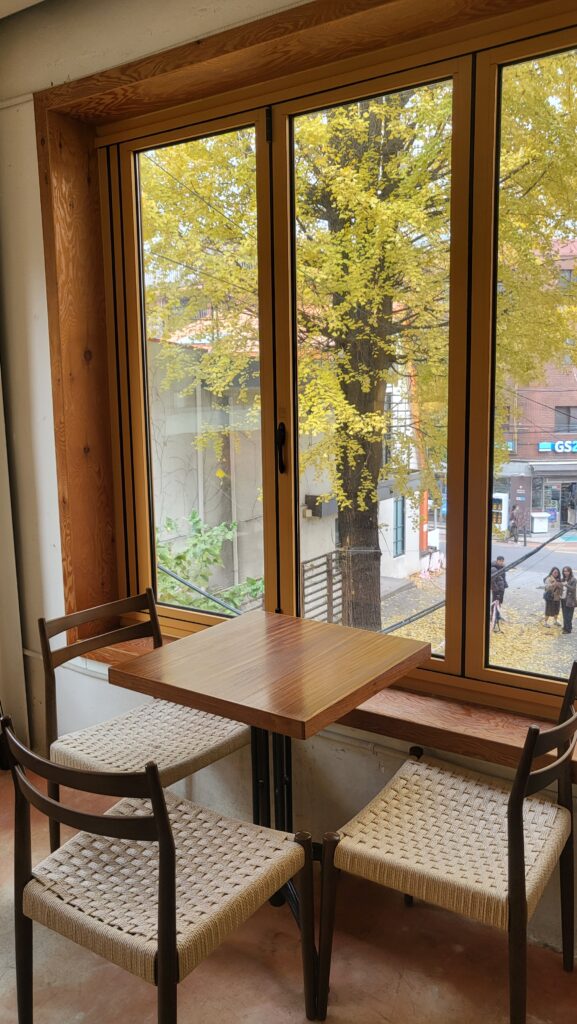 Best Seongsu Souffle Cafe 5to7 large window foliage view