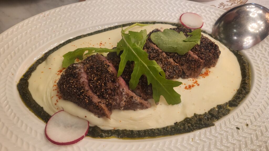 sirloin steak with mashed potato puree