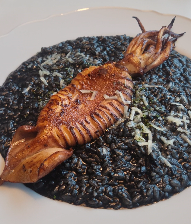 whole squid squid ink risotto